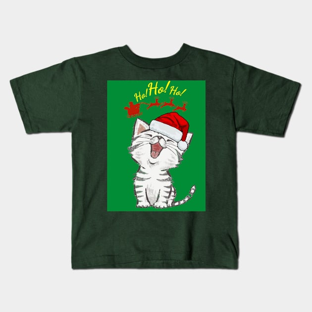 Santa cat Kids T-Shirt by Rene Martin